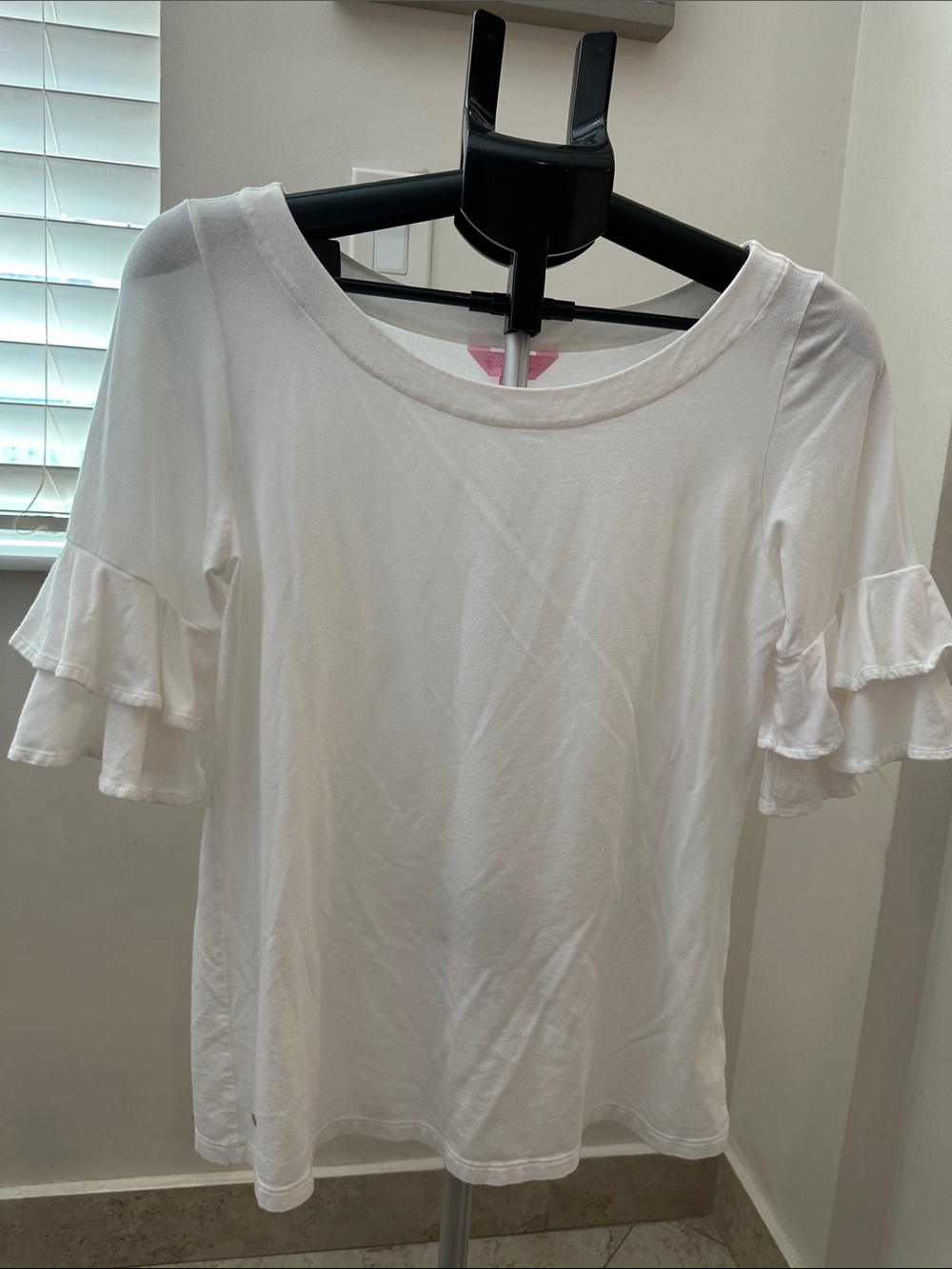 Lilly Pulitzer White Short-Sleeve Tee with Layered Ruffle Sleeves